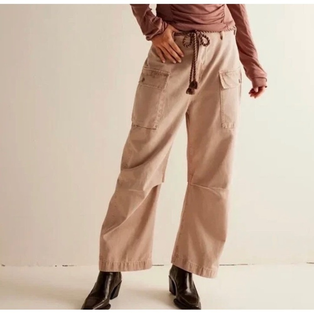 NEW We the Free People 4 Barrel Utility Pants Taupe Cargo Boho High Waist